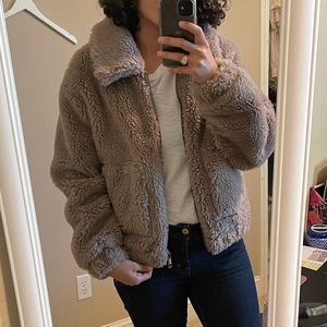 Avec Les Filles Faux Fur Cropped Bomber Jacket